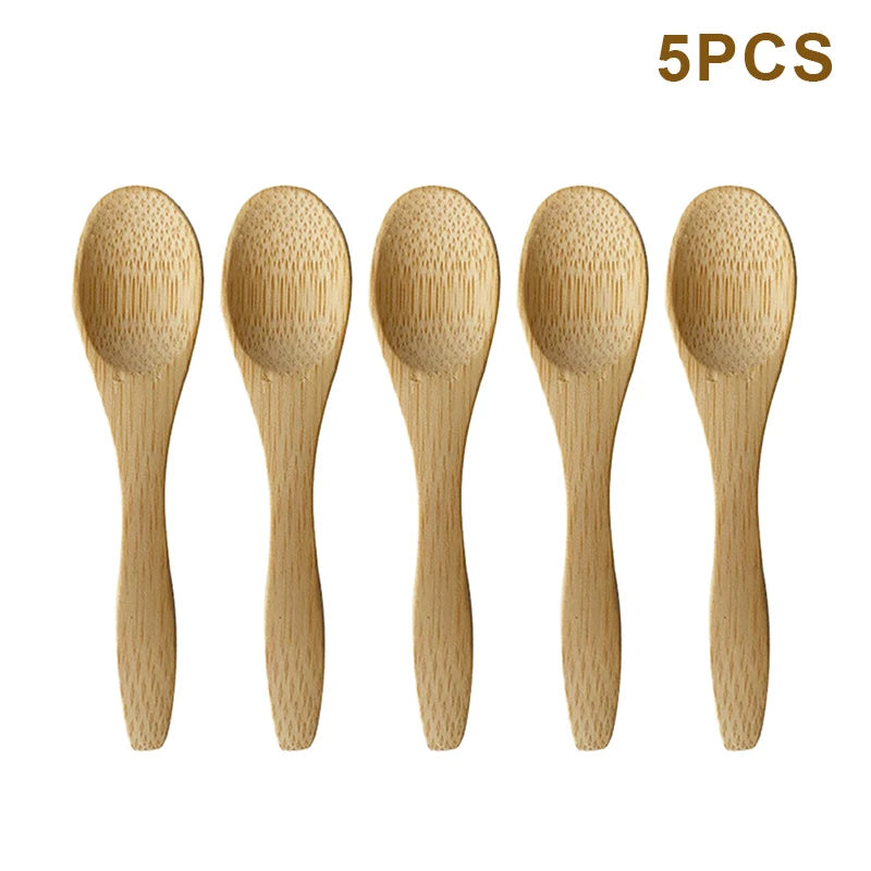 5Pcs Bamboo Wooden Teaspoons Eco-Friendly Kitchen Tableware Honey Spoon Condiment Scoop for Coffee Dessert Household Use Oasis Select A11