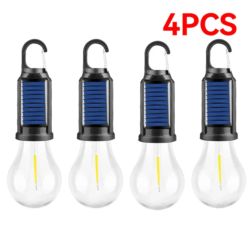 Rechargeable Solar Powered LED Camping Lamp Bulbs Night Lights Waterproof Portable Hook Up Handheld Lamp for Outdoor Camping Oasis Select Set A 4PCS