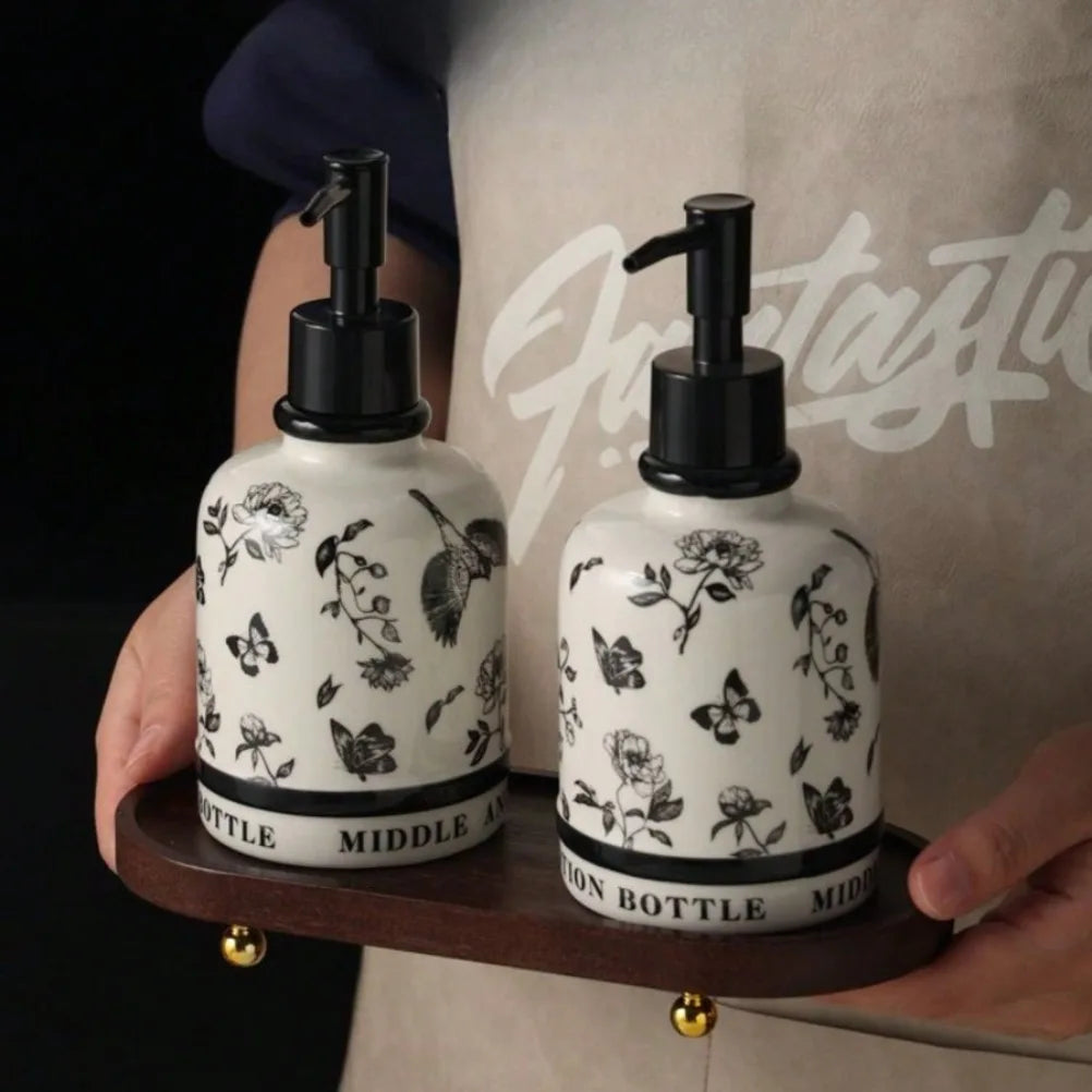 420ml French Ceramic Dispensing Bottle Bathroom Ceramic Hand Sanitizer Bottle Press Type Empty Bottle Shampoo Dispensing Bottle Oasis Select