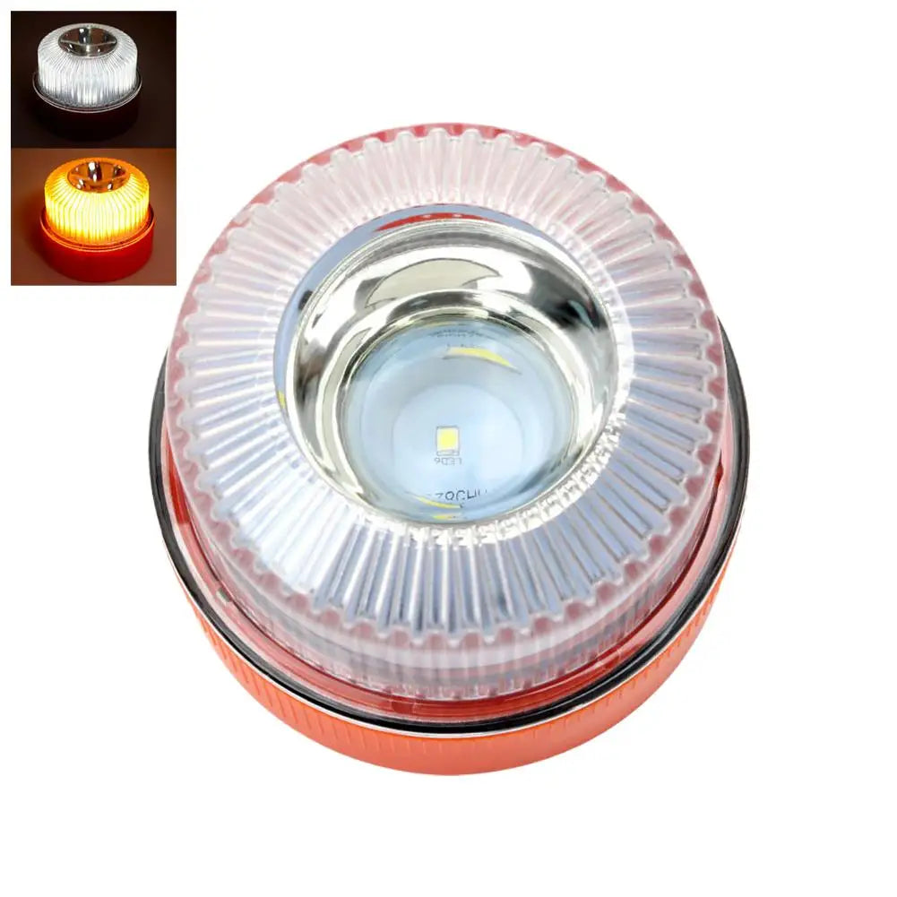 V16 Flashing Light LED White Emergency Light Yellow Car Warning Light Traffic Flash with Battery Bottom Strong Magnetic Oasis Select 01 1PCS