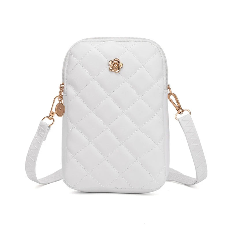 Embroidery Mobile Phone Bags Women Fashion Shoulder Bag Female Mini Crossbody Messenger Bags PU Leather Clutch Wallet Pouch Oasis Select White