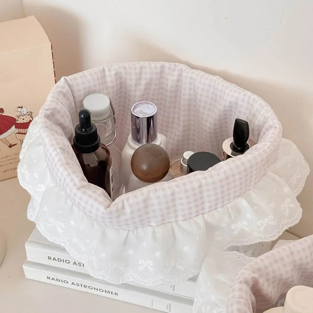 Quilted Cotton Foldable Oval Storage Basket – Pink Dots Organizer