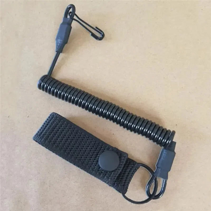 Tactical Anti-lost Elastic Lanyard Anti-theft Anti-cut Military Spring Seat Belt Gun Rope Key Ring Flashlight Accessories Oasis Select BPA058-Black