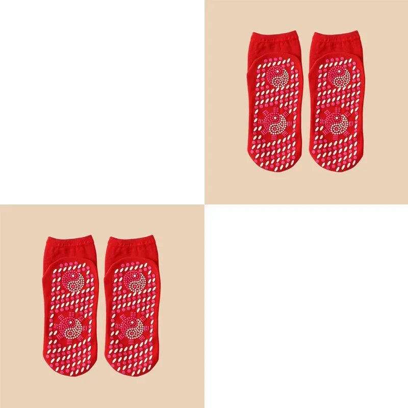 1/2/4/6pairs Self-Heating Socks Winter Warm Thermal Health Care Socks Slimming Health Short Sock Magnetic Therapy Health Sock Oasis Select 2pairs red