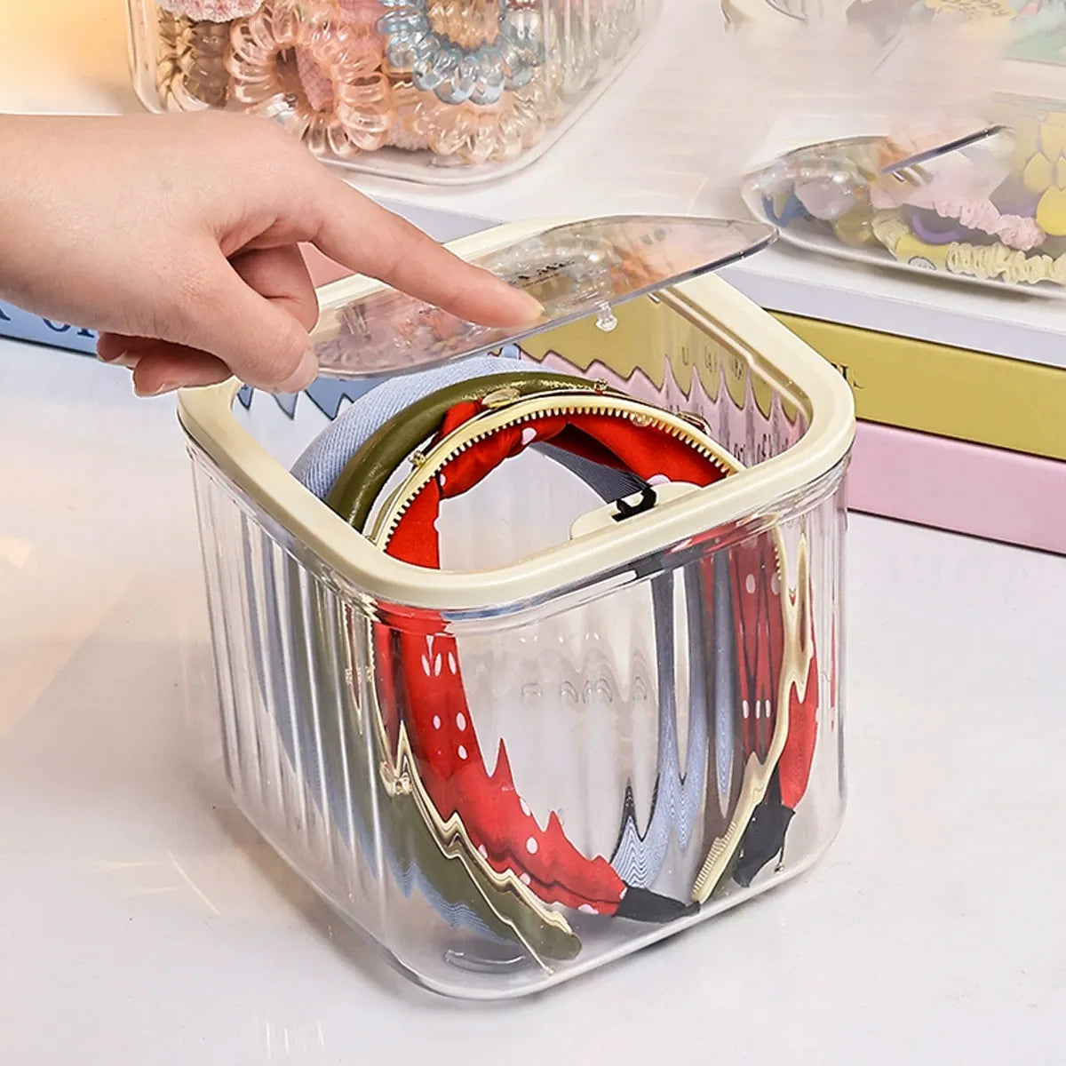 1pc Hair Accessory Storage Box, Desktop Press On Jewelry Box, with Lid, Girls' Rubber Band Headband Hair Clip Organizing Box Oasis Select