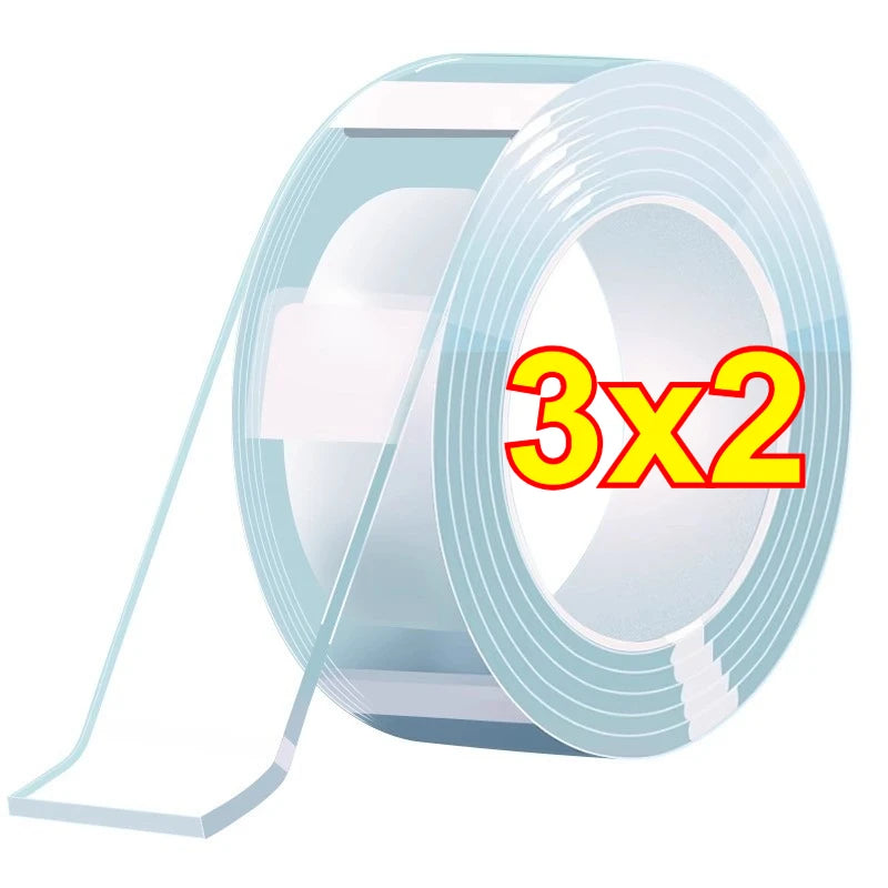 Nano Tape Double Sided Tape Transparent Reusable Waterproof Adhesive Tapes Cleanable Kitchen Bathroom Supplies Tapes Oasis Select 3x2 Medium