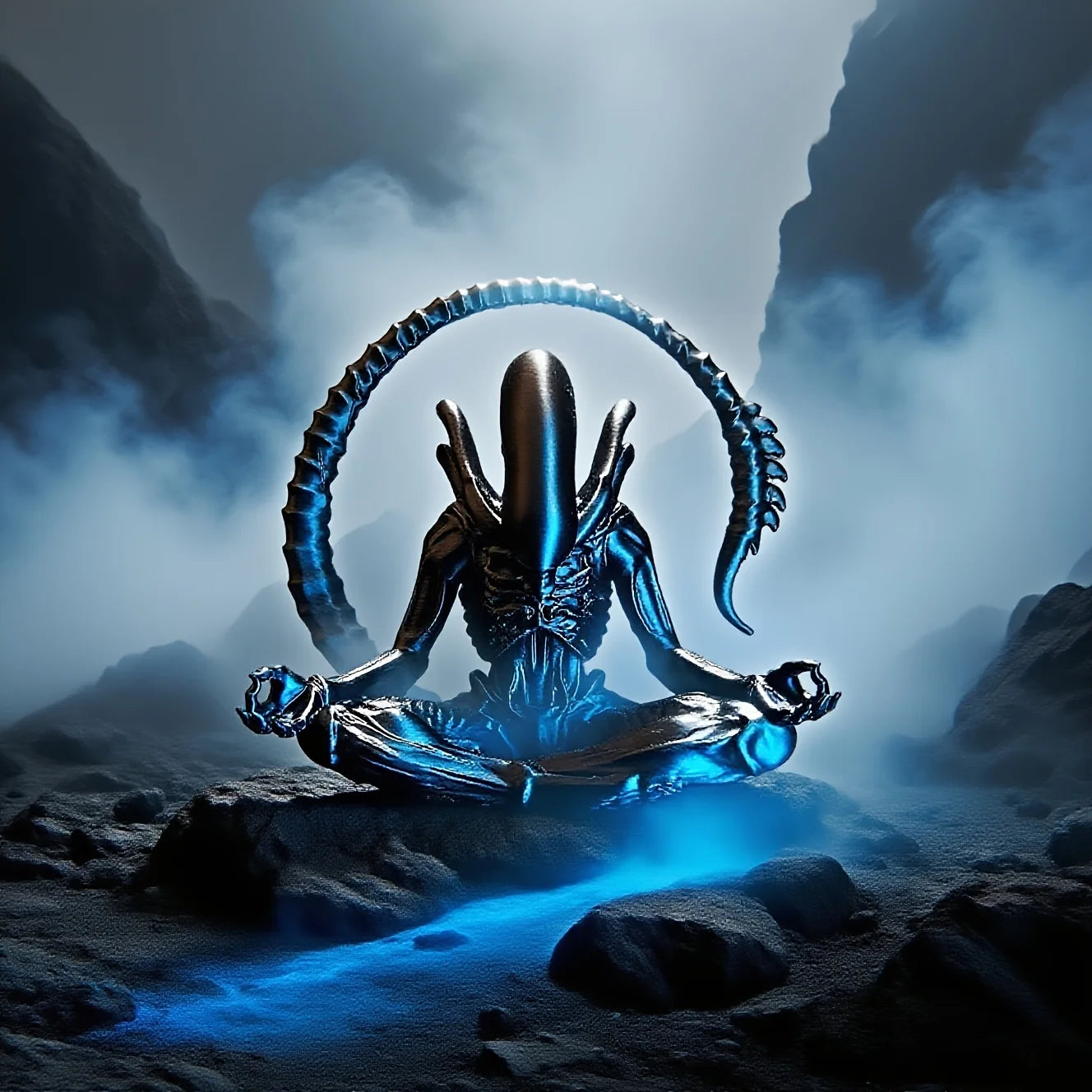 Meditating Alien Figurine 3D Printed Sci-Fi Horror Statue Creative Desktop Ornament Collectible Decor Toy for Home Room Gift Oasis Select