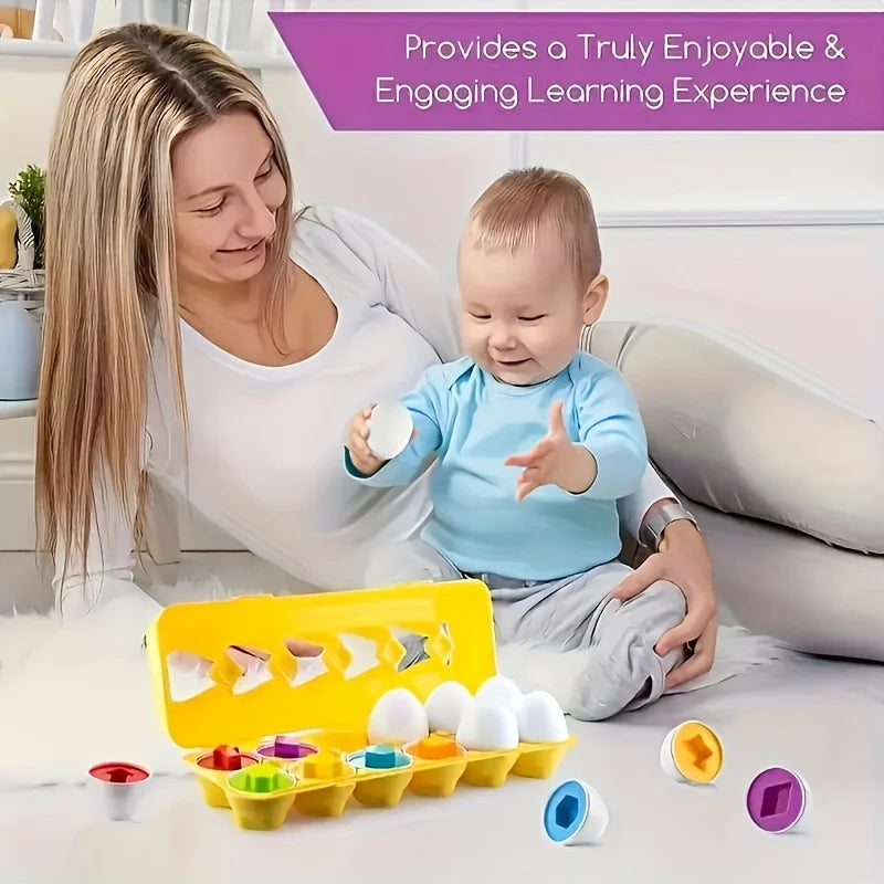 6/12pcs Color &Shape Matching Eggs Toy Set,Simulated Egg Shapes with Storage Box,Geometric Color Learning for Kids Children Toys Oasis Select