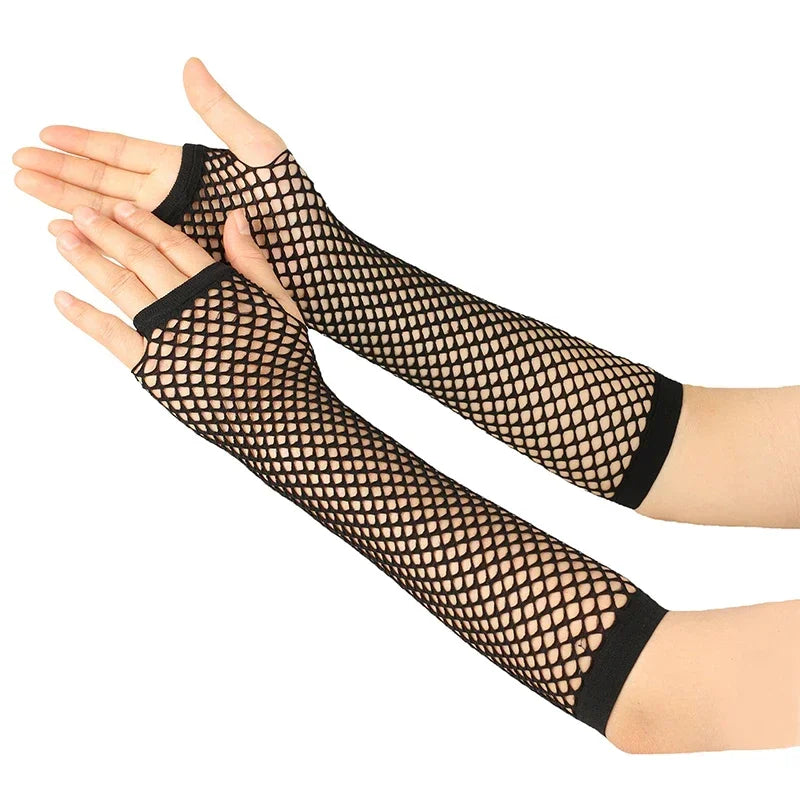 1Pair Women's Long Fingerless Fishnet Mesh Gloves Punk Rock Style Arm Warmers For Night Club Party Fashionable Sexy Gloves Oasis Select