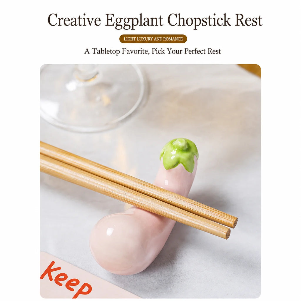 Eggplant Ceramic Chopstick & Pen Rest | Cute Desktop Decor