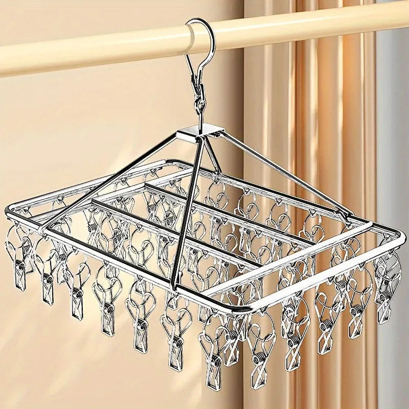 Stainless Steel Laundry Clothes Rack with Clip, Polished Metal Rotating Hook, Windproof Lock Design, Detachable Clip Oasis Select