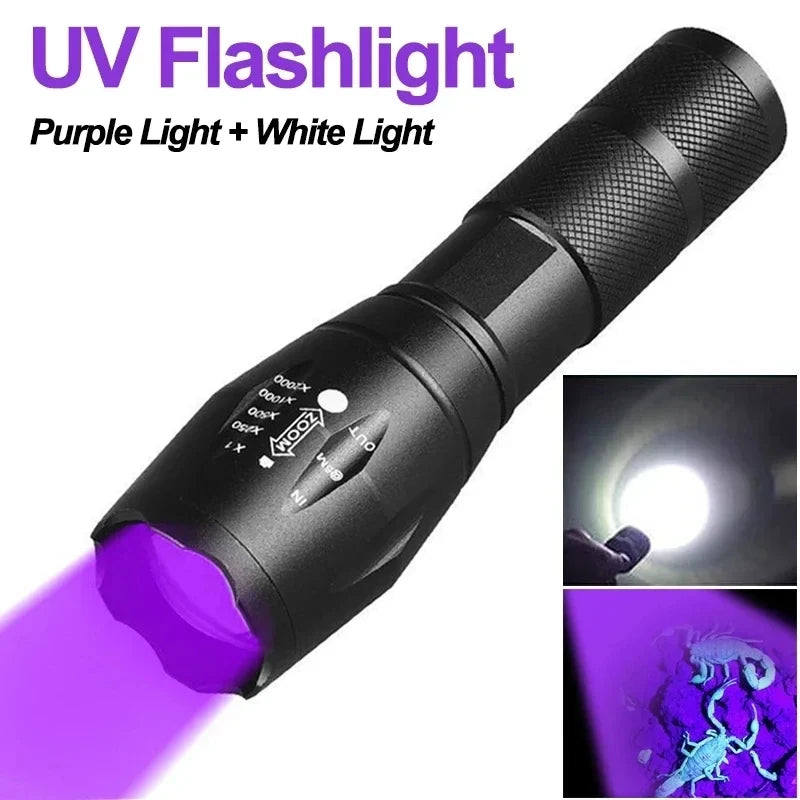 USB Rechargeable Dual Light Flashlight – White & UV 395nm Torch