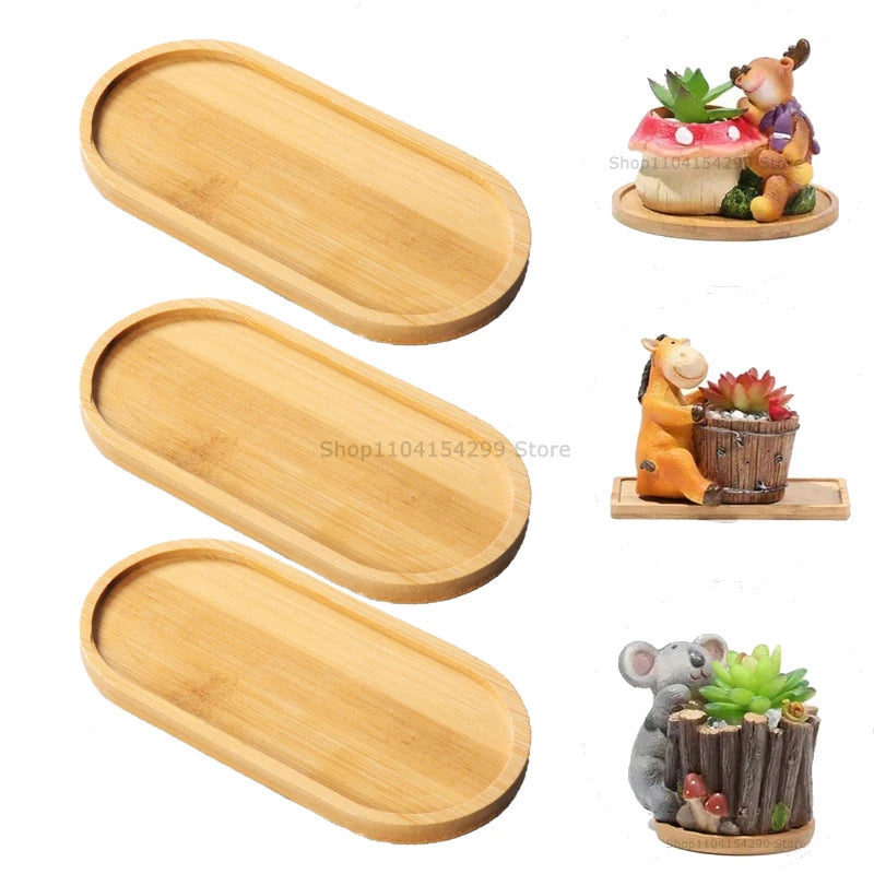 Flower Pot Trays Dish for Plant Vase Bamboo Tray Wooden Bottle Tray Bathroom Shampoo Shower Gel Organizer Jewelry Storage Tray Oasis Select Oval-3pcs