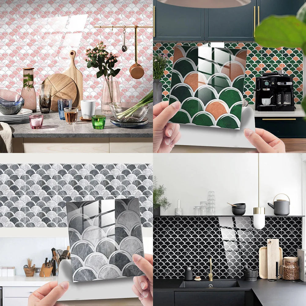 Retro marble grain covered with crystal film fish scale visual 3D ceramic tile paste home decoration renovation wall paste Oasis Select
