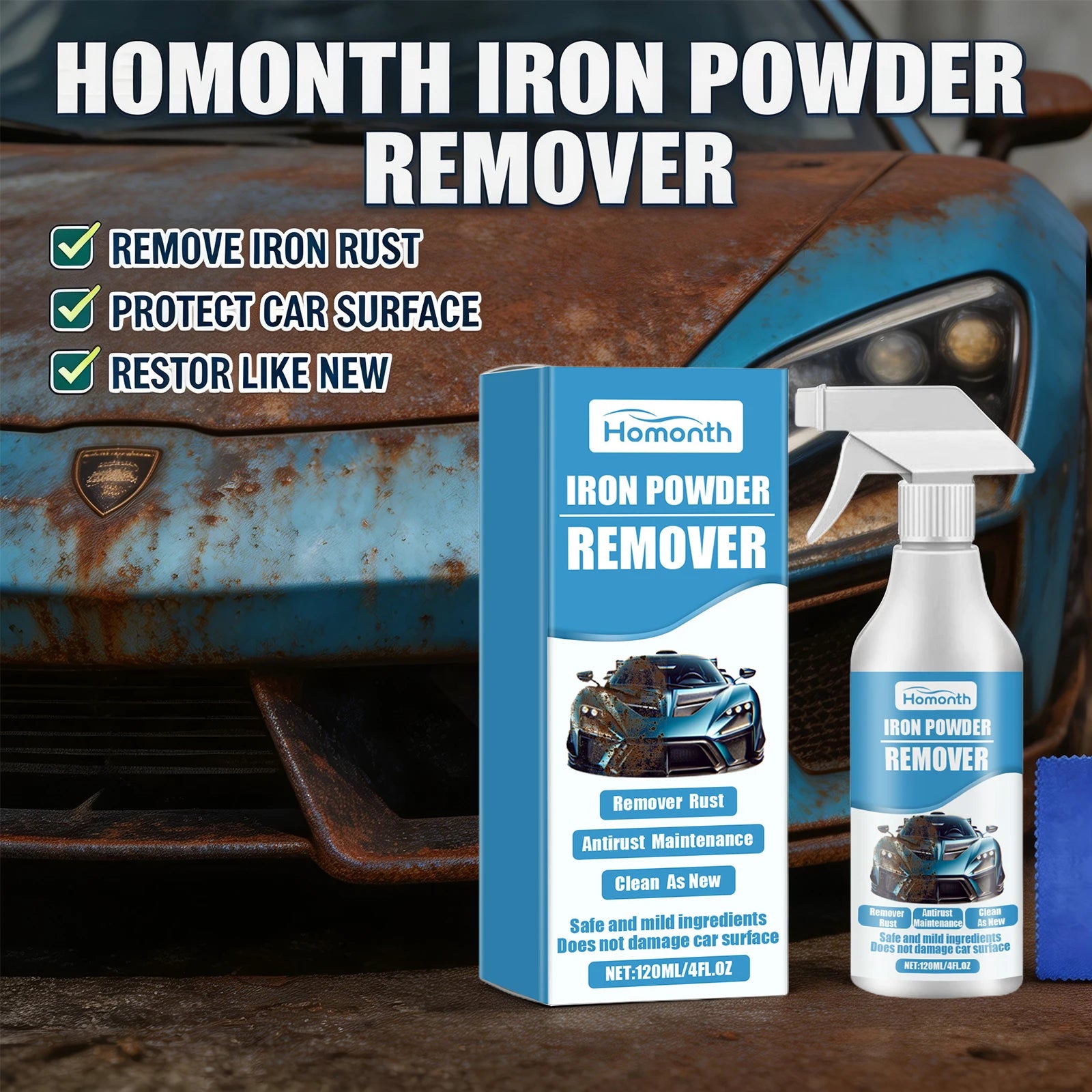 Iron Powder Remover for Car Exhaust Pipe Rust Removal Spray Cleaning Metal Iron Powder Multi-use Car Rust Remover Spray Oasis Select