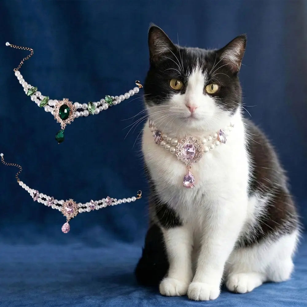 Double Layer Faux Pearl Pet Collar Necklace | Adjustable Luxury