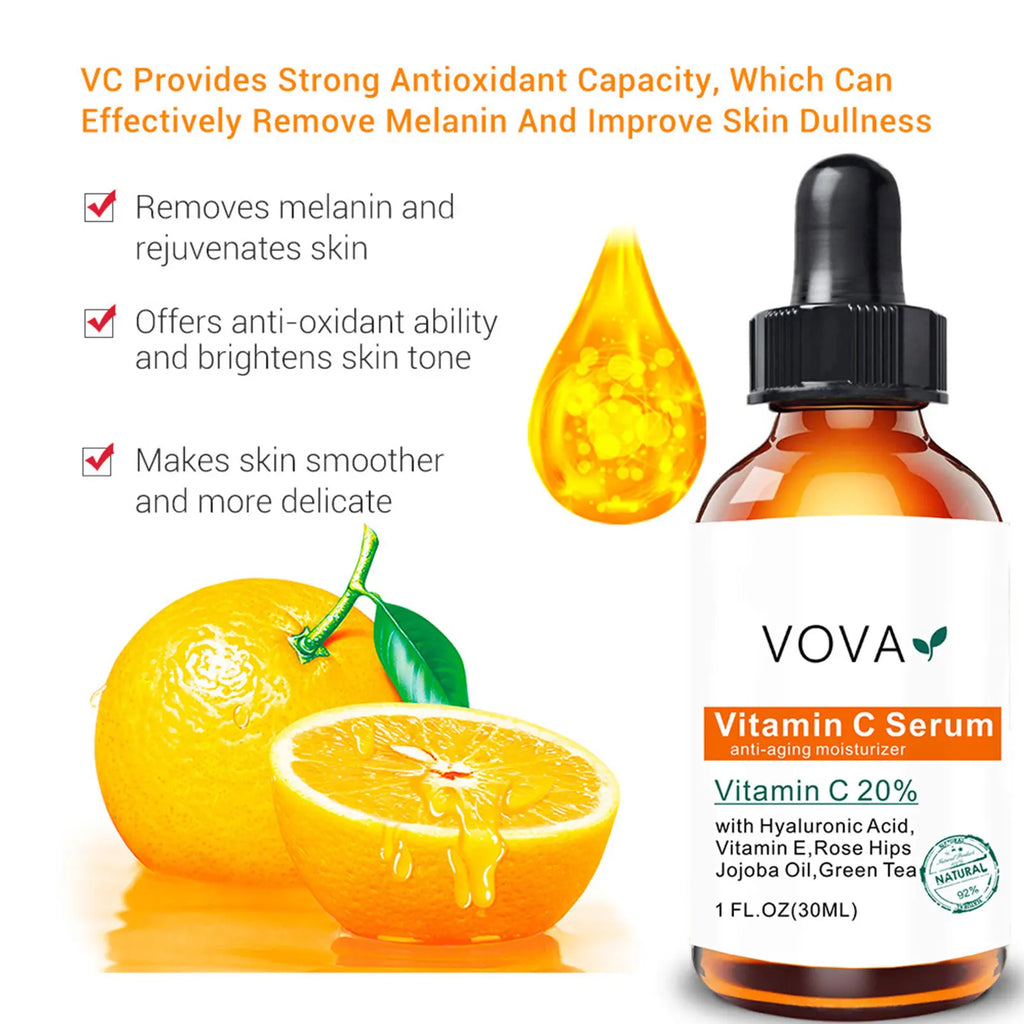 20% Vitamin C Liquid Serum Anti-aging Whitening VC Hyaluronic Acid Face Serum Brighting Moisturising Fade Fine Lines Skin Care Oasis Select