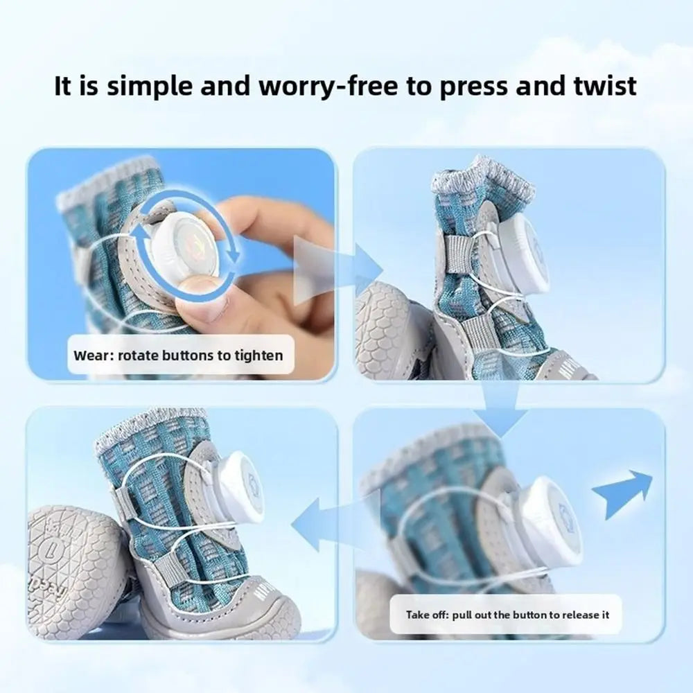 4Pcs/Set Fashion Breathable Button Dog Shoes Anti-slip Comfortable Dog Footwear Soft Sole Reflective Dogs Mesh Shoes Summer Oasis Select