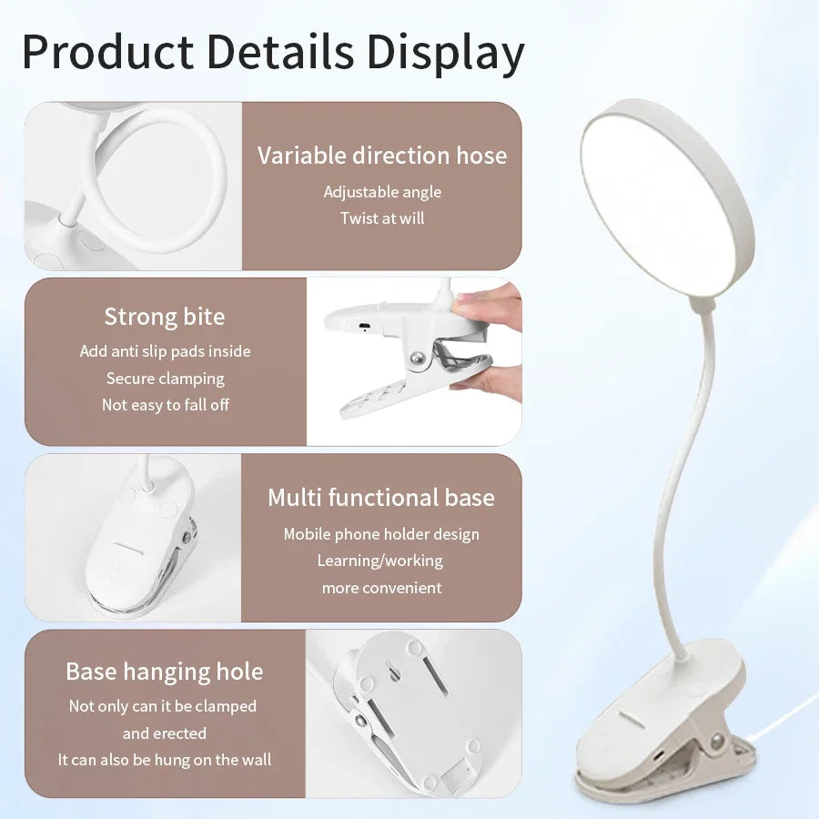 GGBEE LED Clip-On Desk Lamp – USB Dimmable Reading Light Clip-On Desk Lamp Oasis Select