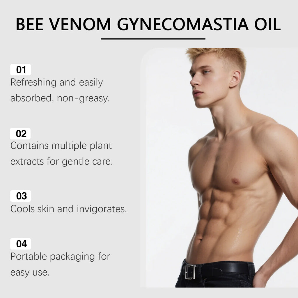 Men's Bee Venom Gynecomastia Oil Chest Firming Sculpting Cooling & Non-Greasy Chest Shaping Massage Oil for Men Skin Care Oasis Select
