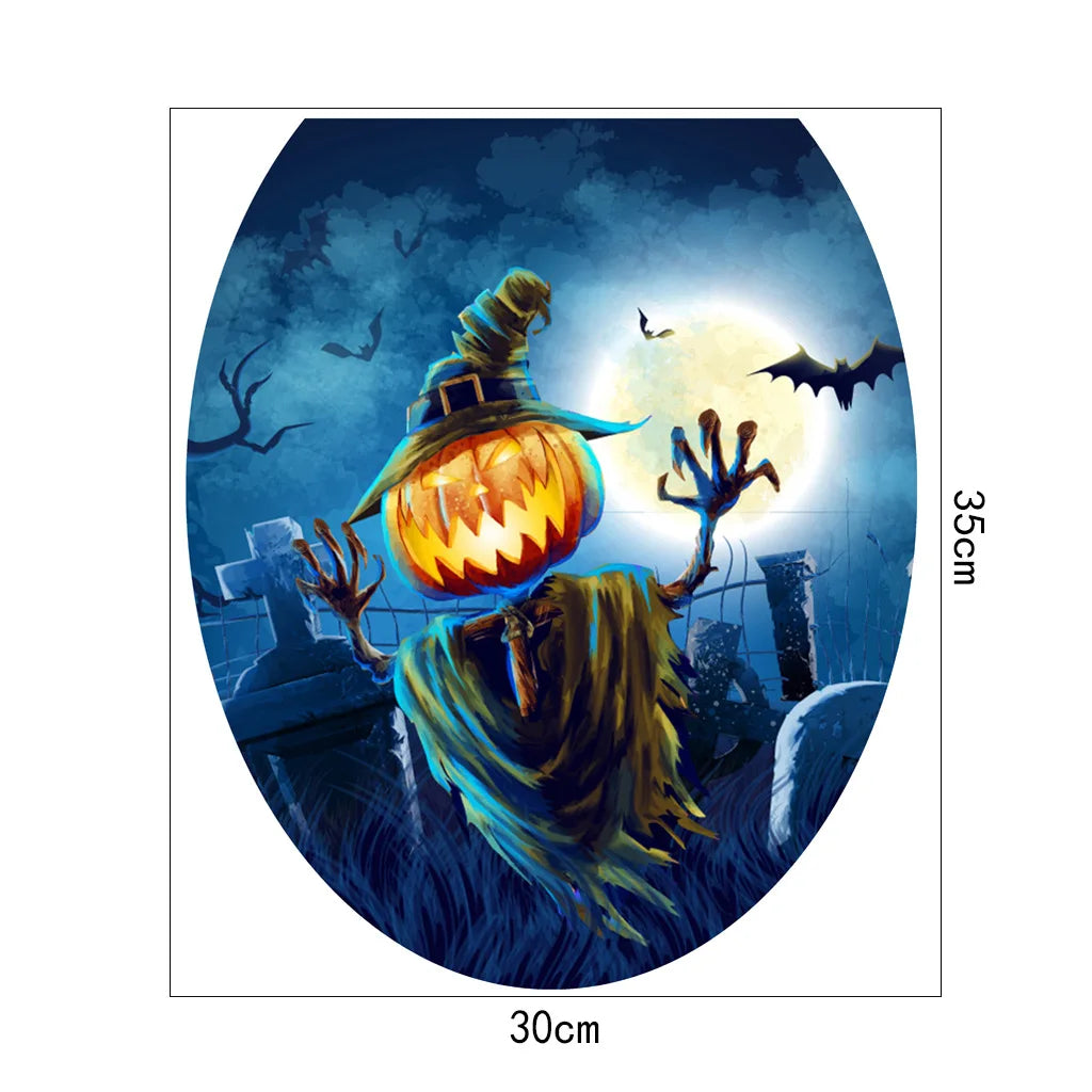Halloween Toilet Lid Sticker Scary Pumpkin Haunted House Bathroom Decoration Wall Decals Poster Party Decoration Self Adhesive Oasis Select AFH-MT1004