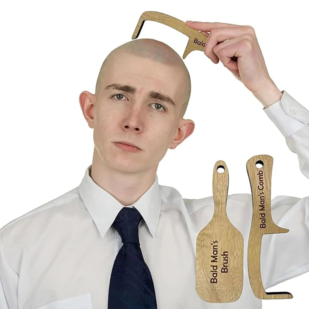 Bald Man Brush Funny Wooden Hairless Toothless Comb Buffer Bold Head Polish Shiner Hair Brush Novelty Fun Gift Adult Baldys Oasis Select