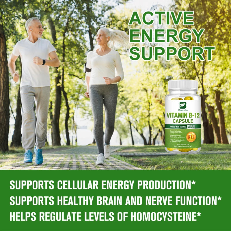 BEWORTHS 1000mcg Organic Vitamin B12 Capsules Support Cellular Energy Production, Brain and Nervous System Health 120PCS Oasis Select