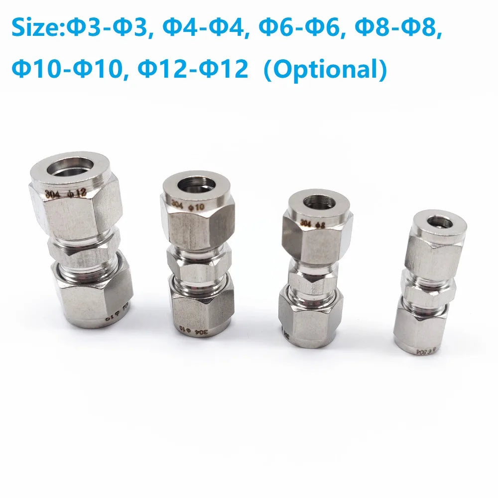 3/4/6/8/10/12mm Stainless Steel Compression Tube Fitting Straight Compression Fitting Coupler Double-Ferrule Adapter Oasis Select
