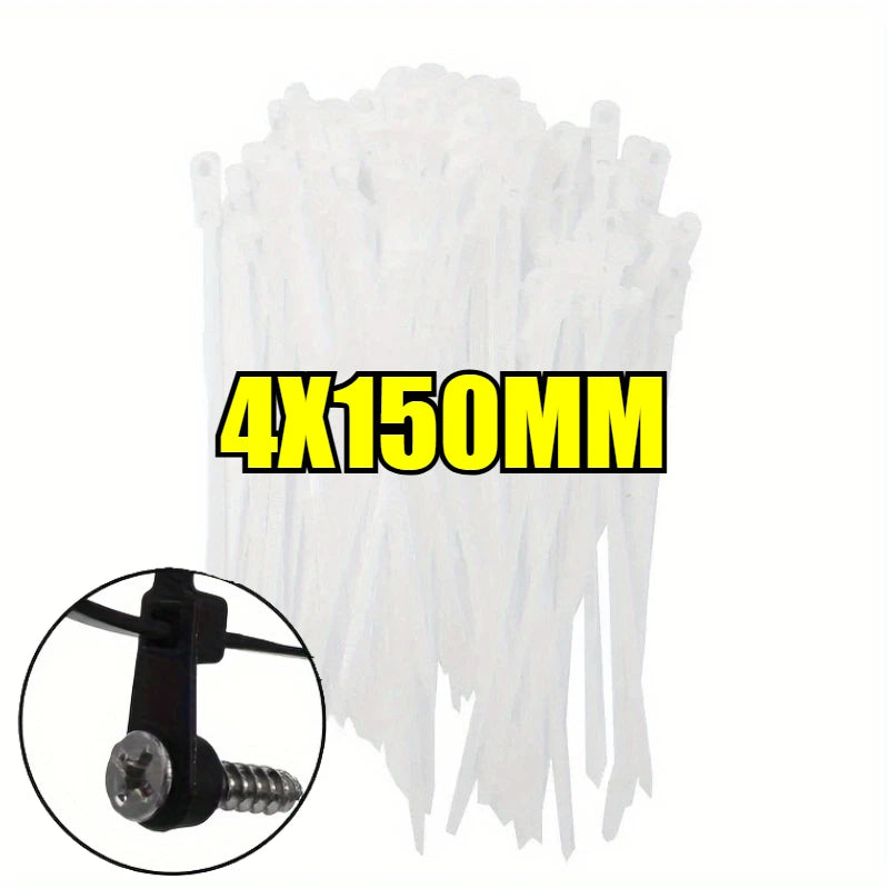 100-1000PCS Screw Hole Cable Ties Nylon Cable Ties Reusable Fixed Self-locking Cord Ties Straps Fastening Loop Office Organizer Oasis Select White(Have Hole) 200PCS