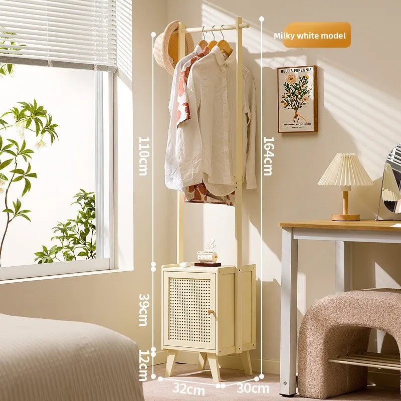 Hanger Floor to ceiling Bedroom bedside table Household dirty basket Shelf Solid wood hanger Multifunctional bedside coat rack Oasis Select milky white