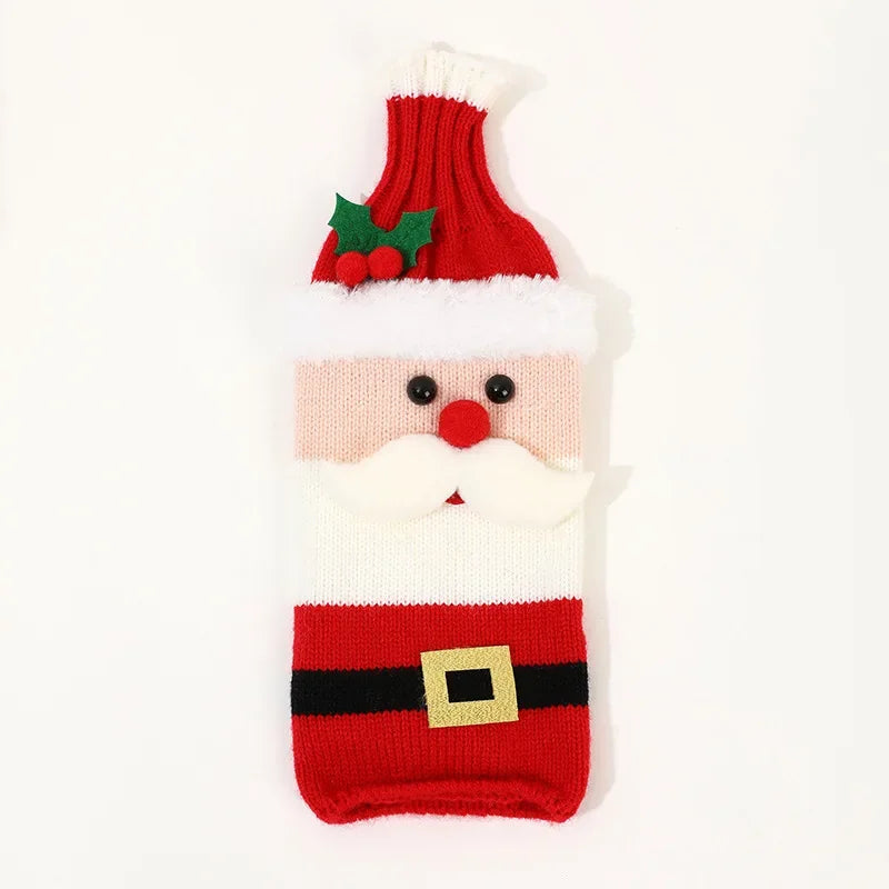 Knitted Christmas Wine Bottle Covers Santa Snowman Design Acrylic Champagne Holder for Holiday Party Table Decorations Gift Oasis Select