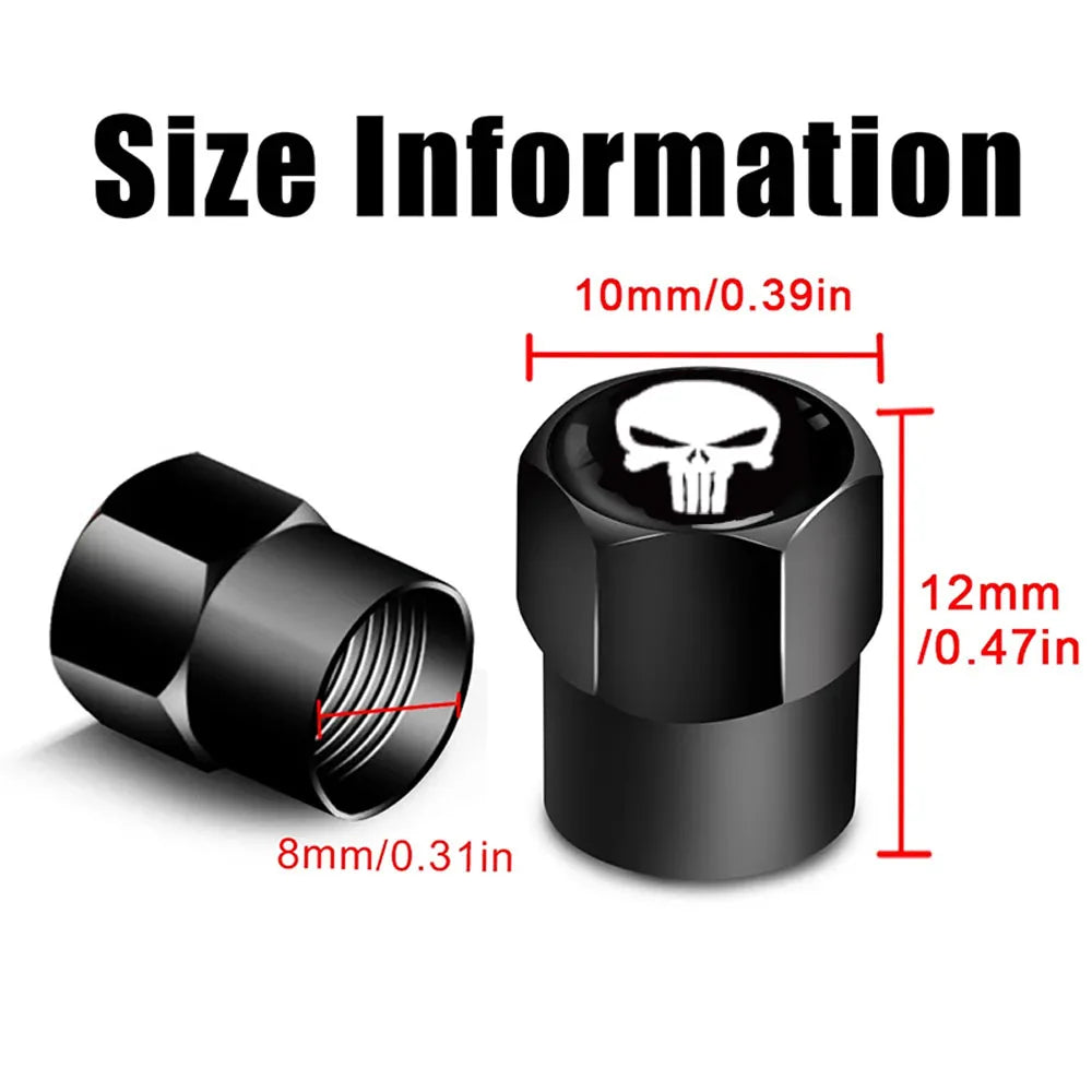 4Pcs Skull Car Wheel Tire Valve Stem Caps Airtight Dust Proof Covers Universal Tire Air Valve Caps for Cars, Trucks, Bicycles Oasis Select