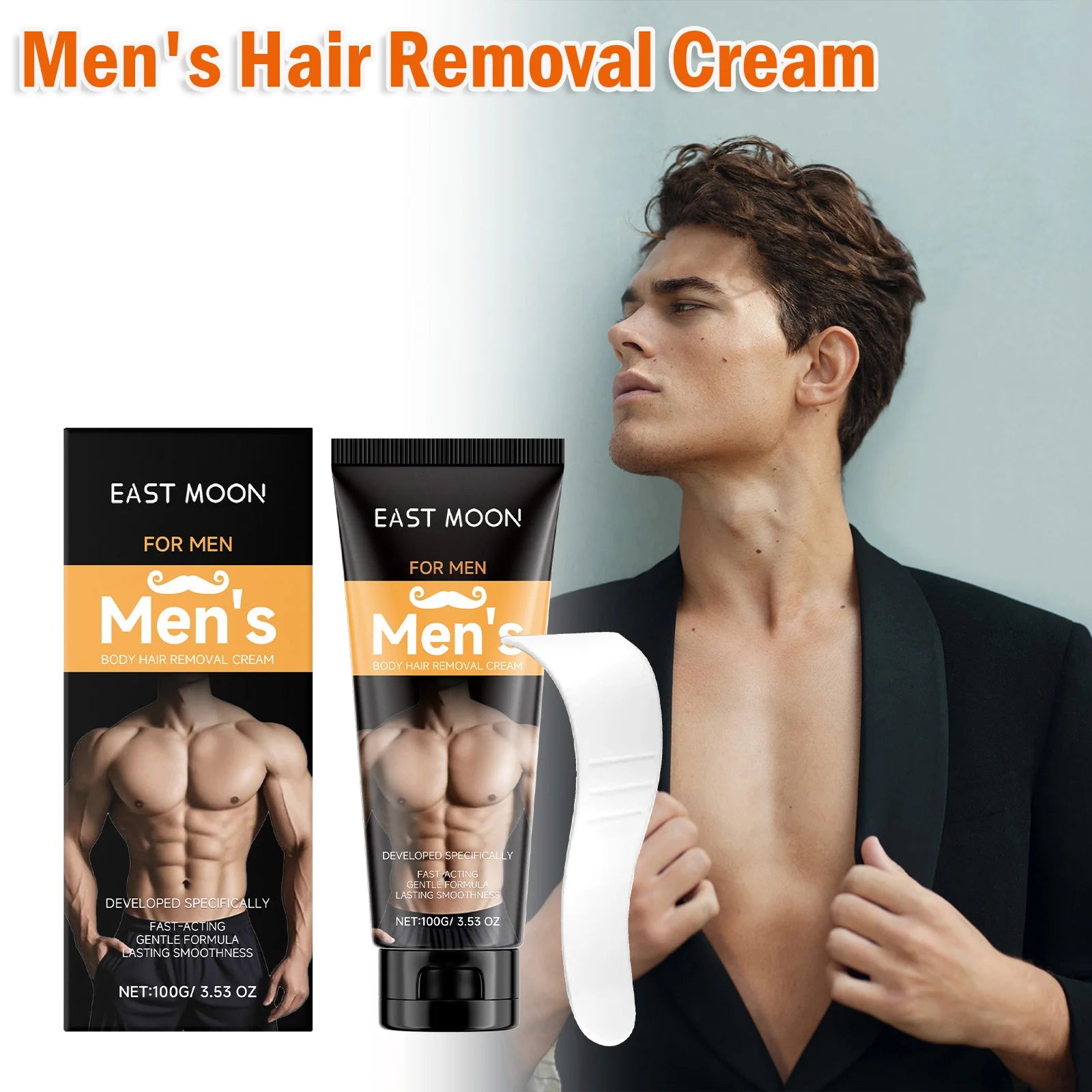 East Moon Men's Hair Removal Cream & Scraper – Painless Body Hair Removal Cream Oasis Select