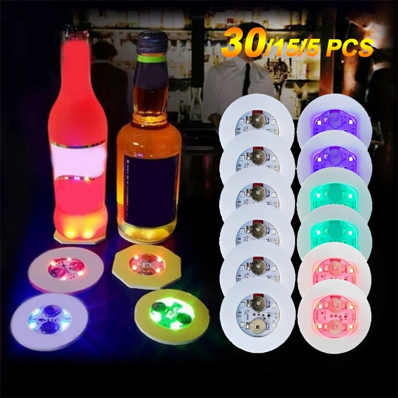 5/10/30PCS LED Coaster Lights Bar KTV Wedding Party Cocktail Drink Cup Vase Lighting Luminous Bottle Stickers Decoration Oasis Select