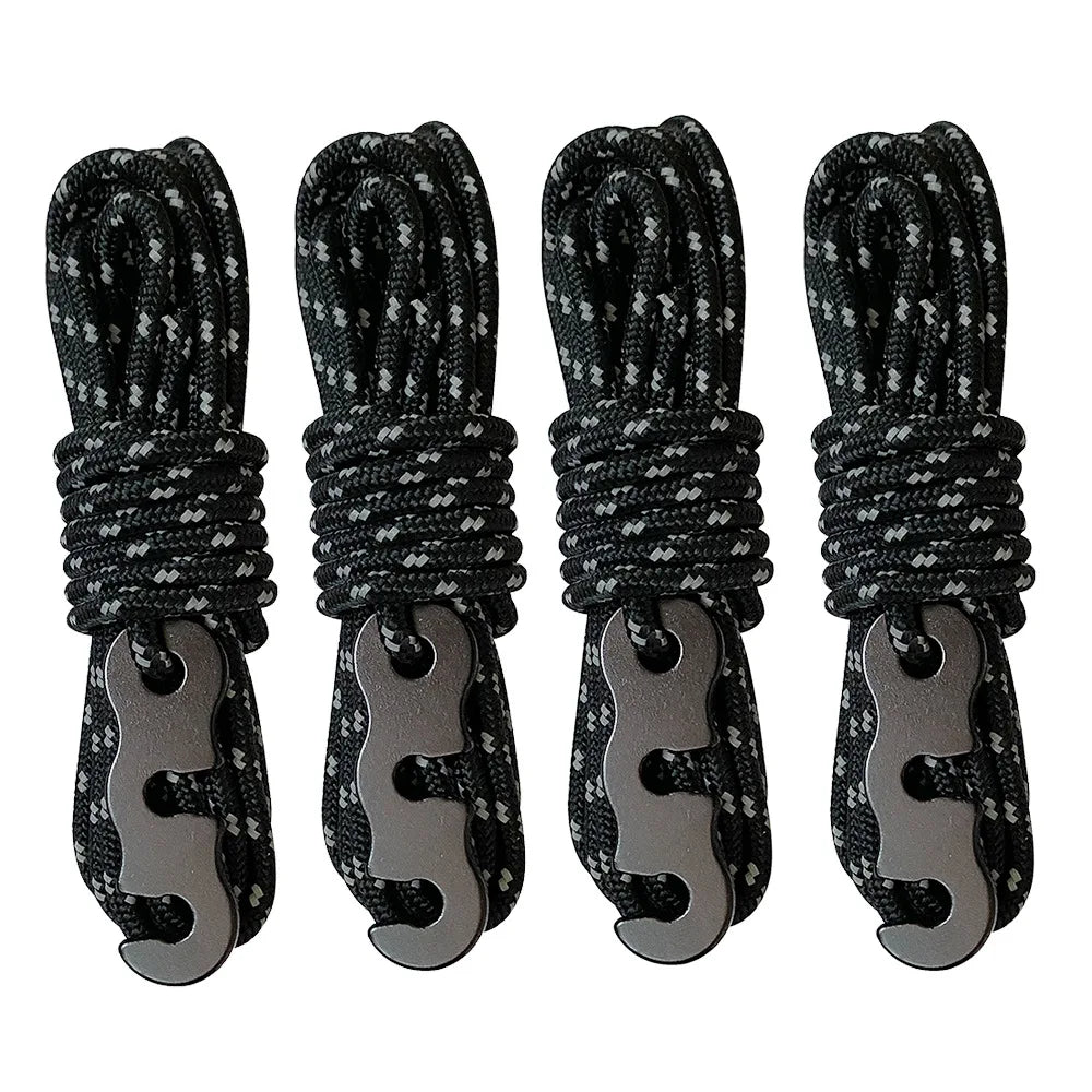 4 Sets Reflective Tent Ropes with Quick-Adjust Buckles – Windproof, High-Strength & Night Visible for Camping Safety Oasis Select black-4pcs-4m