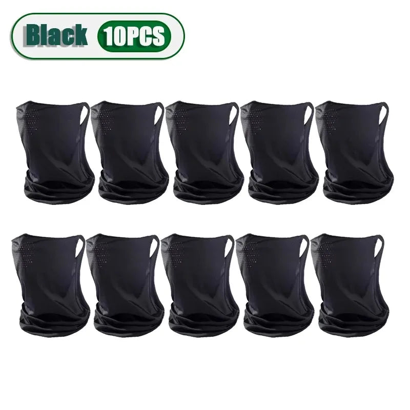 Summer Sunscreen Ice Silk Mask Neck UV Protection Face Cover Sunscreen Face with Brim Outdoor Cycling Sun Protection Hats Caps Oasis Select Black-10PCS