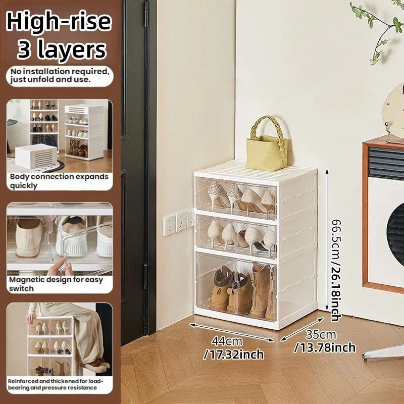 Folding, no-installation storage shoe cabinet, long and short boot toy figurine storage cabinet, simple double-row shoe box Oasis Select High-rise 3 layers