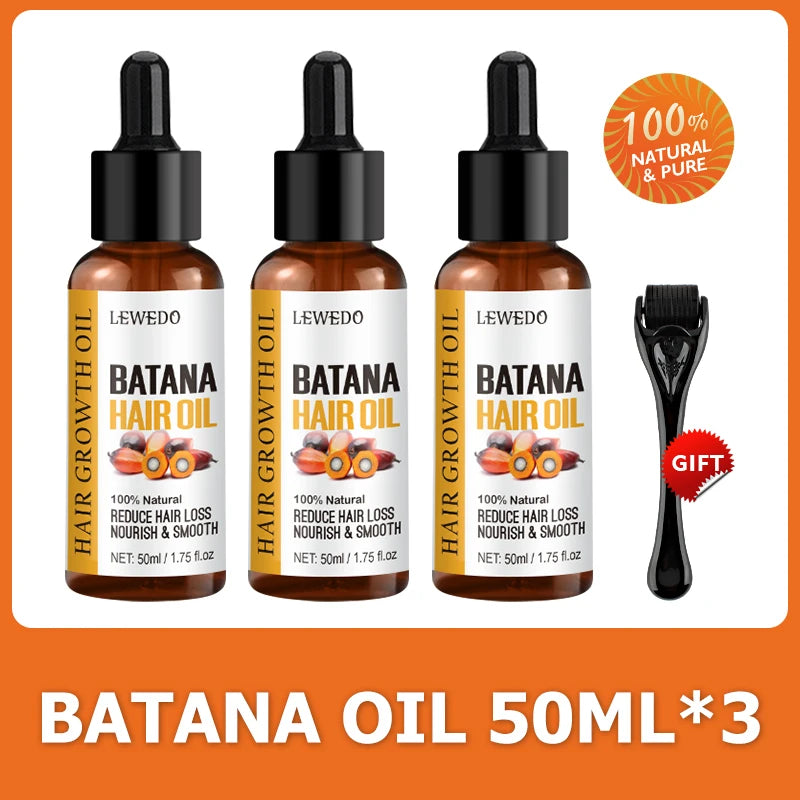 Lewedo Naturals Batana Oil Fast Hair Growth for Men Women Pure Batana Oil Nourish Shiny Hair Healthy Hair Care Anti Hair Loss Oasis Select 3pcs oil and gift