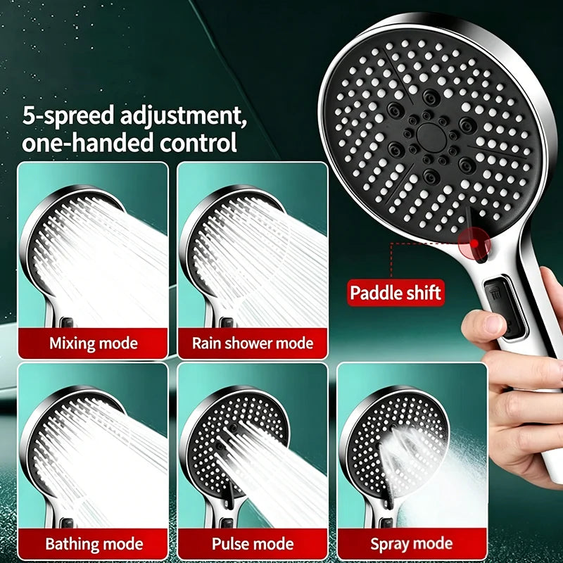 5-Mode High Pressure Handheld Shower Head | Water Stop Button