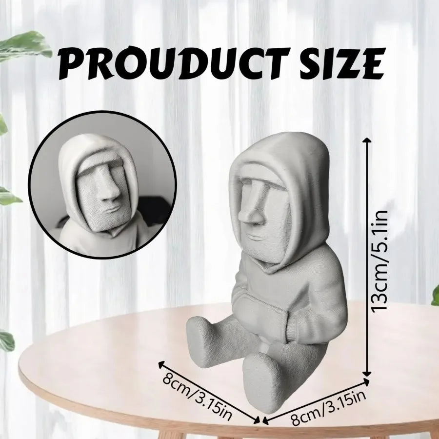 Easter Island Moai Statue- Authentic-Looking Polynesian Figurine Sculpture with Closed Hooded Sweater-like Tunic& Expressive Eye Oasis Select Light Grey
