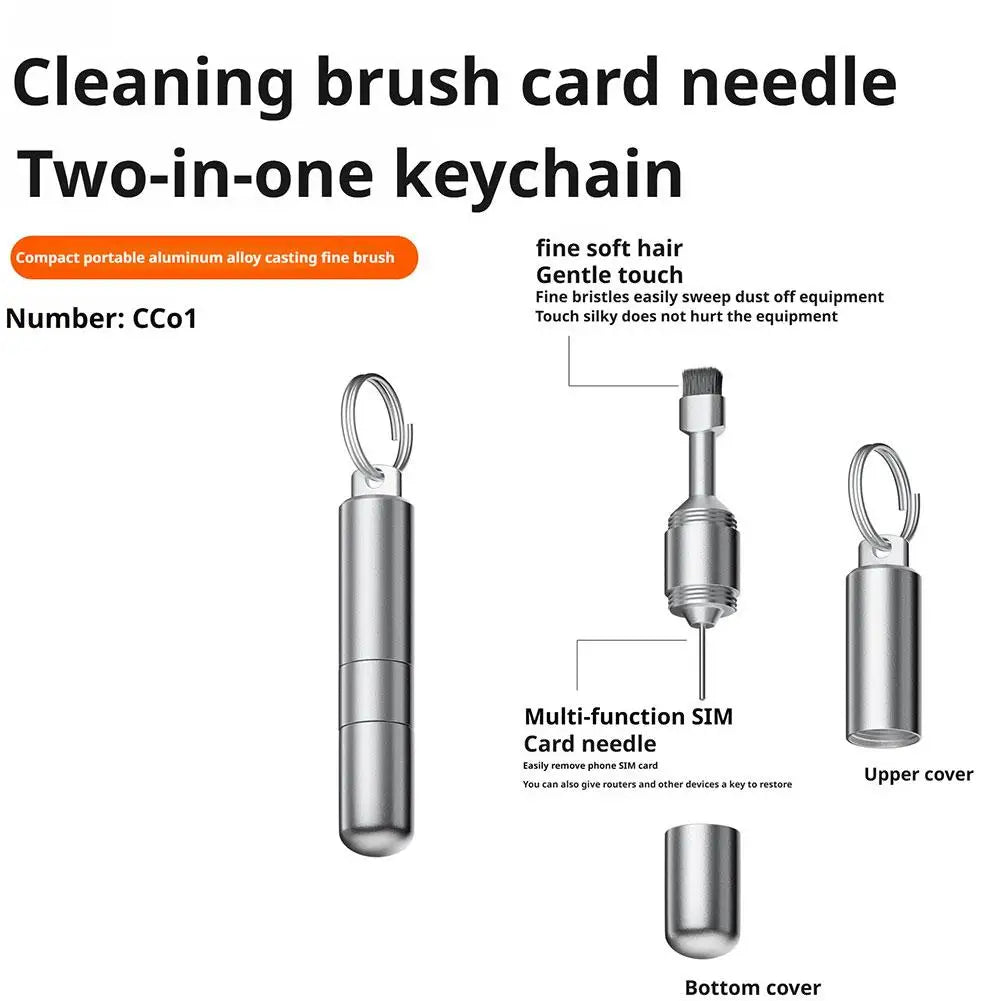 2-in-1 Aluminum Alloy SIM Card Eject Pin Keychain, Portable SIM Tray Removal Tool with Earbuds Cleaning Brush for All Smartphone Oasis Select