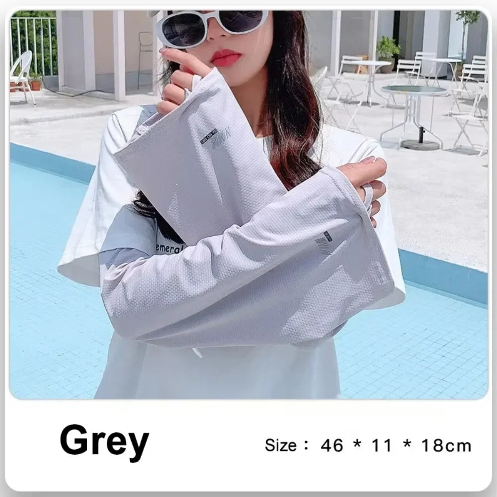 1 Pair Lightweight Sun Protection Arm Covers Loose Fit Cool Ice Silk Arm Guard Cuff Polyester Solid Color Ice Sleeve Oasis Select Grey