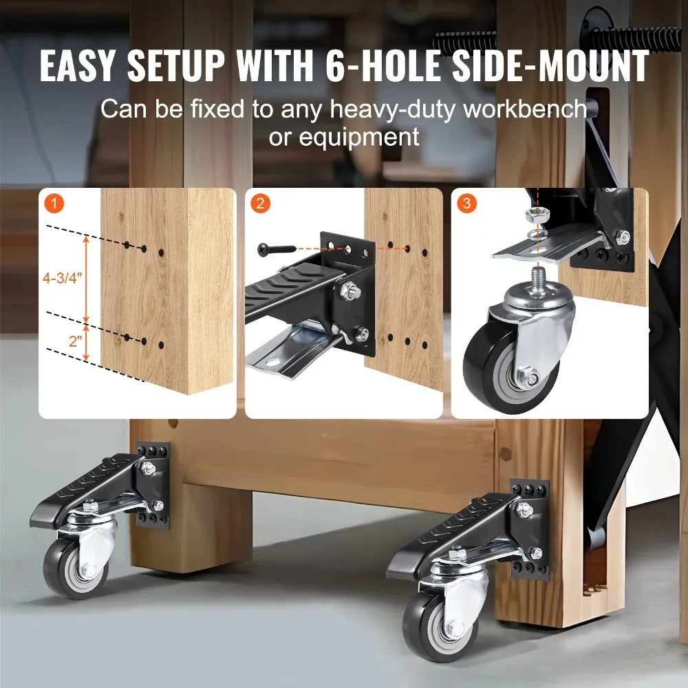 1pcs SucceBuy 165 lbs 2.5" Workbench Caster Wheels Side Mounted Retractable Stepdown Wheel 360° Swivel for Tables Equipment Oasis Select