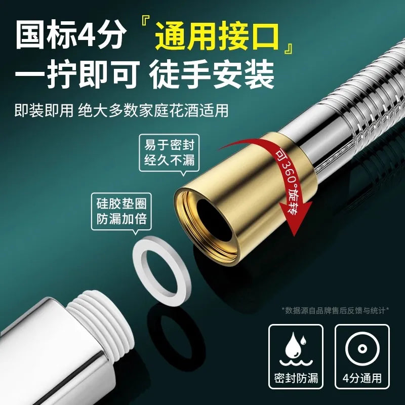New 1pcs 1.5/2/3M SUS 304 Flexible Shower Hose Long Bathroom Big Flow Pipe Extension Water Pipe Pull Pipe Bathroom Accessories Oasis Select