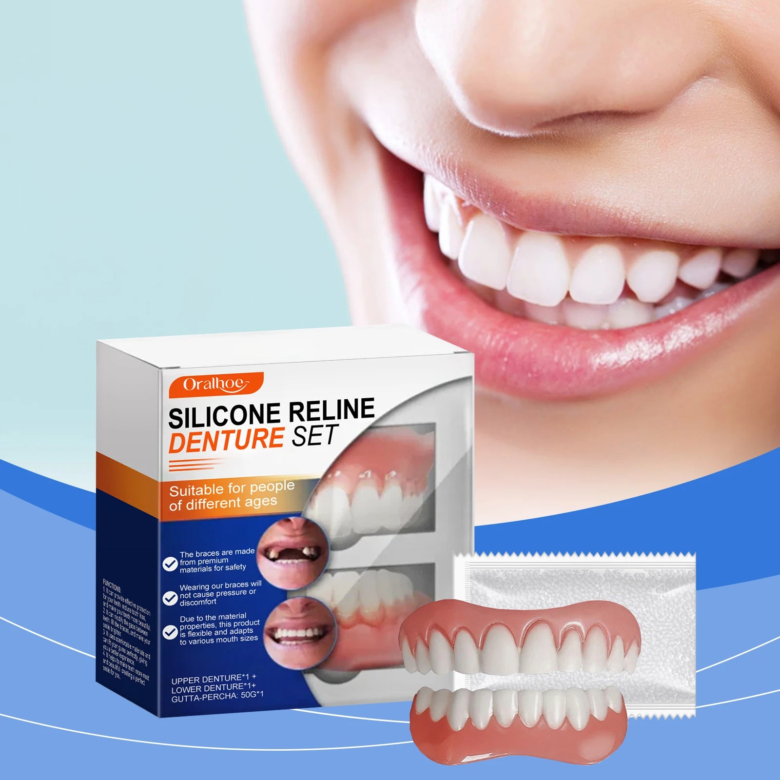 Silicone Denture Set Temporary Orthodontic Simulation Dental Braces Retainer Fake Tooth Straightener Alignment Oral Hygiene Care Oasis Select