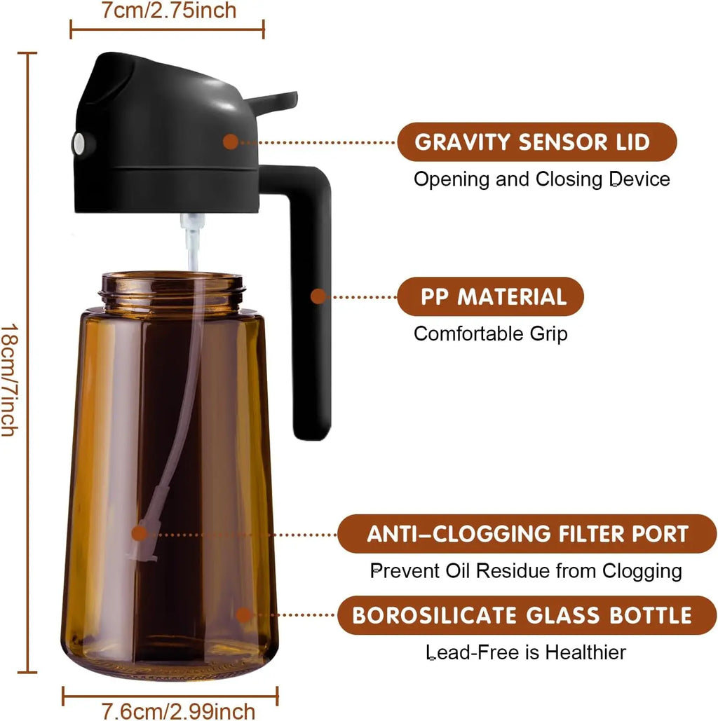 470ml Dark Amber Glass Oil Sprayer Food Grade Olive Oil Dispenser Bottle with Stickers for Cooking Kitchen Air Fryer BBQ Oasis Select