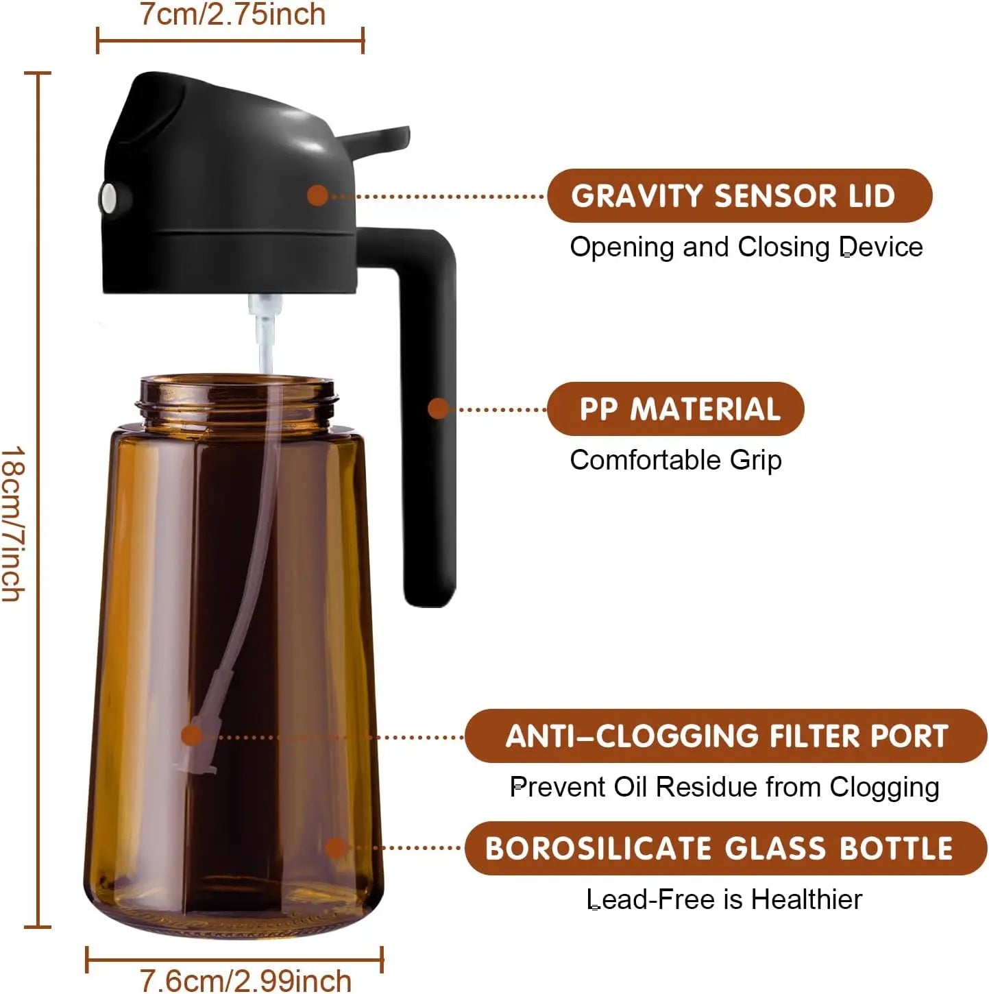 470ml Dark Amber Glass Oil Sprayer Food Grade Olive Oil Dispenser Bottle with Stickers for Cooking Kitchen Air Fryer BBQ Oasis Select
