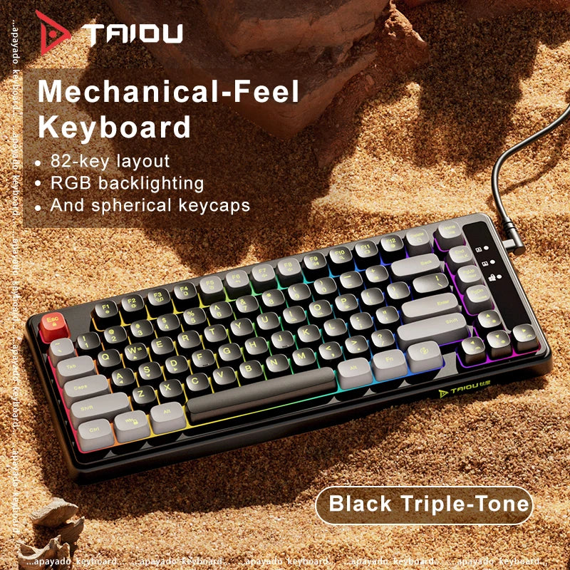 TAIDU KB01 82 Key 75% Mechanical-feel Keyboard RGB Backlight Spherical Keycaps Ergonomic Design Type-C Wired Detachable Cable Oasis Select KB-01 Black