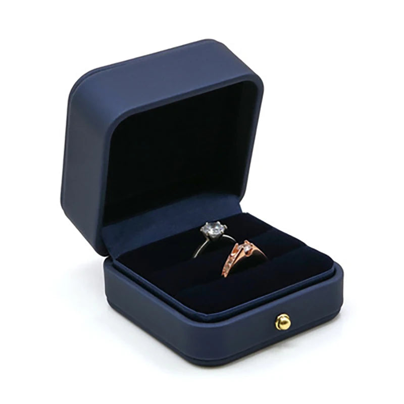 2025 Engagement Ring Box Double Slot Ring Boxes Leather Velvet Portable Jewelry Bearer Holder for Proposal Wedding Ceremony Oasis Select Blue-double rings other
