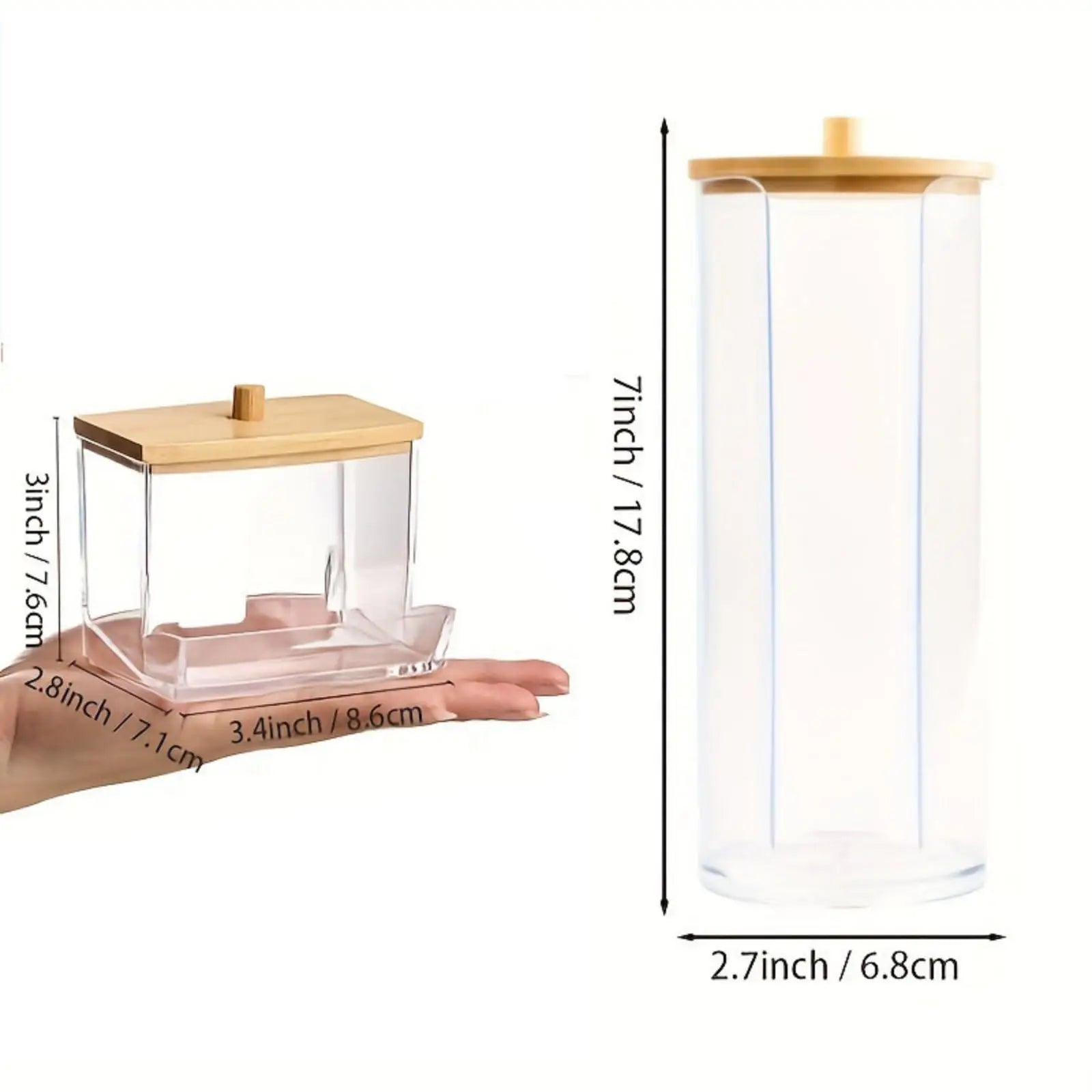 2 Pcs Cotton Pad Holder, Bathroom Makeup Organizers Containers， Canister Vanity Storage Jars Dispenser Holder wuth Bamboo Lid Oasis Select